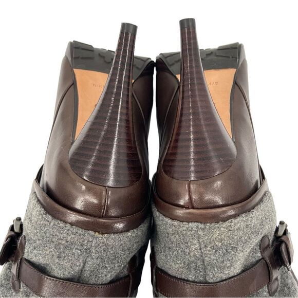 Cole Haan Air Kennedy Buckle Belted Dark Brown Leather Grey Felt Wool Boots 8.5 - Picture 11 of 15